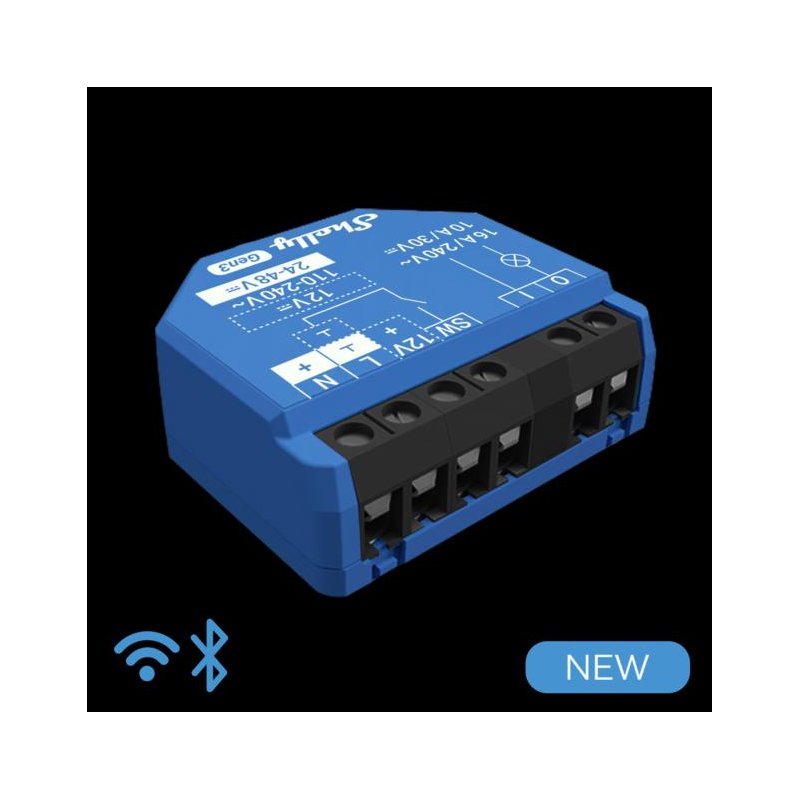 Shelly 1 Gen 3 - Smart Relay 16A  AC/DC WiFi/BT + cont. pulito