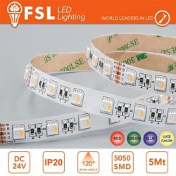 Striscia LED 5m IP20 5050 24V - 14W/m 60led/m RGB+W 3000K