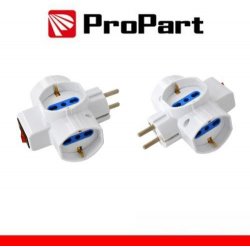 Adattatore 3 prese 2P+T 10/16A bipasso/Schuko con interrutt. Spina Schuko
