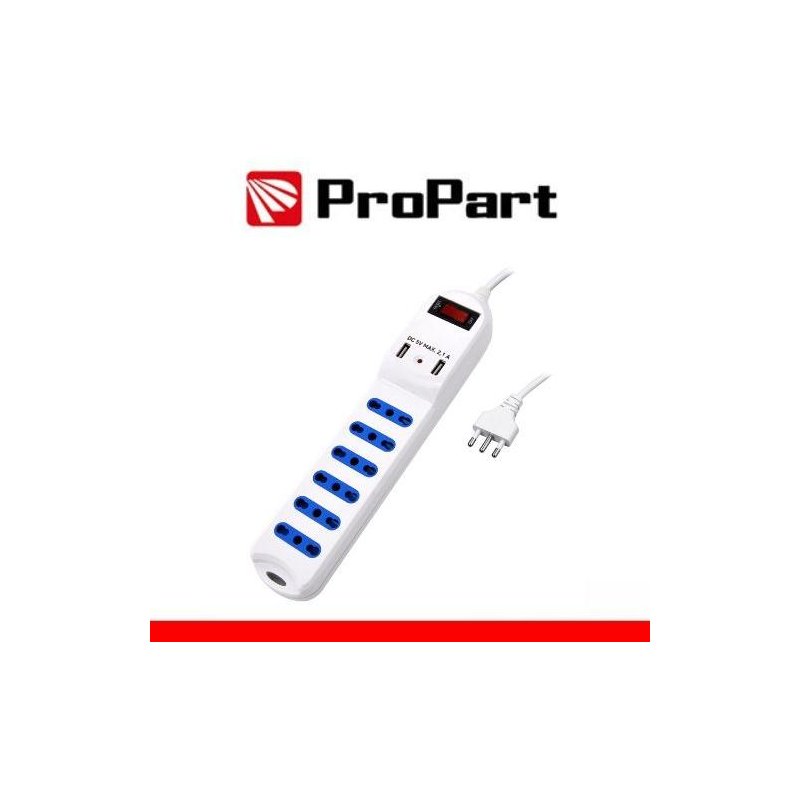 Multipresa 6 posti 10/16A bipasso 2P+T + 2 prese USB 2.1A RICARICA RAPIDA  + int