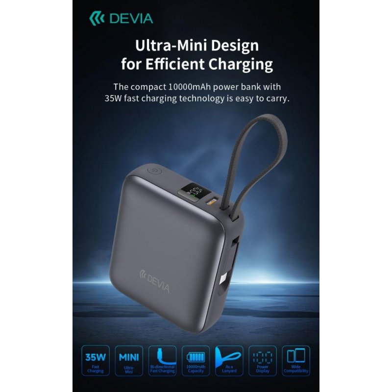 Power Bank Ultra1 carica rapida PD 35W 10.000 mAh con cavo Tipo-C