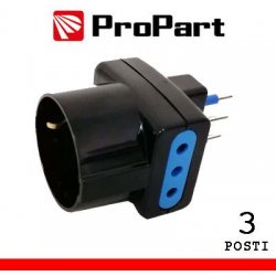 Adattatore triplo 3pos 10A/schuko spina10A nero