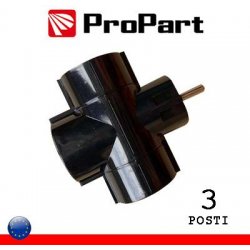 Adattatore triplo 3 pos Schuko spina Schuko 16A nero polybag