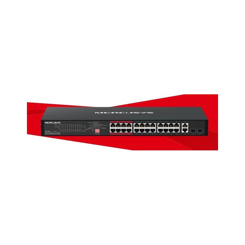 24-Port 10/100Mbps + 2-Port Gigabit Rackmount Switch with 24-Port PoE+