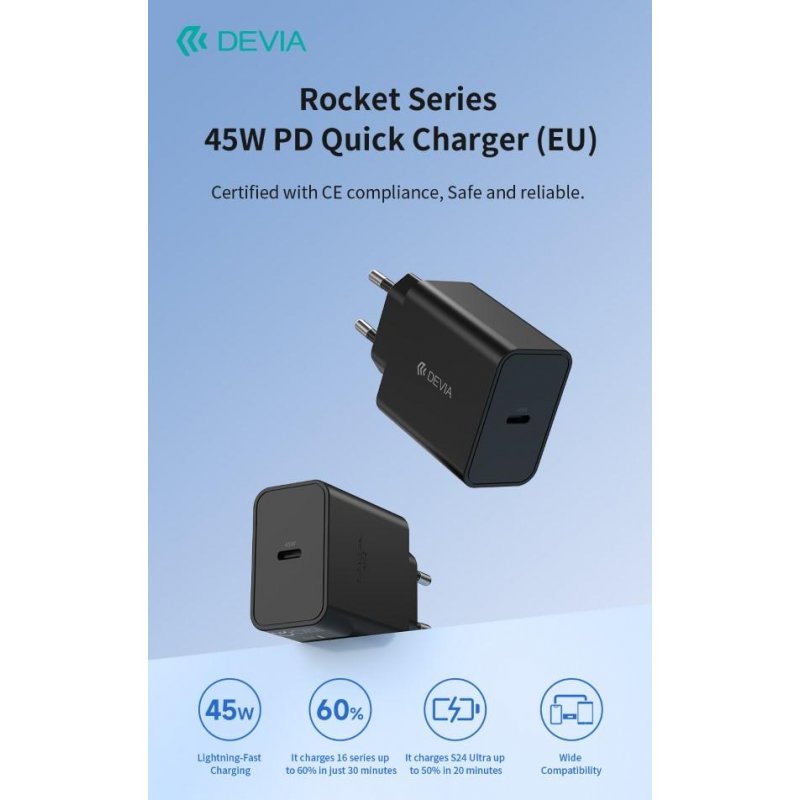 Carica Batterie PD 45 Watt Tipo-C per carica rapida nero