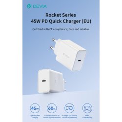 Carica Batterie PD 45 Watt Tipo-C per carica rapida bianco
