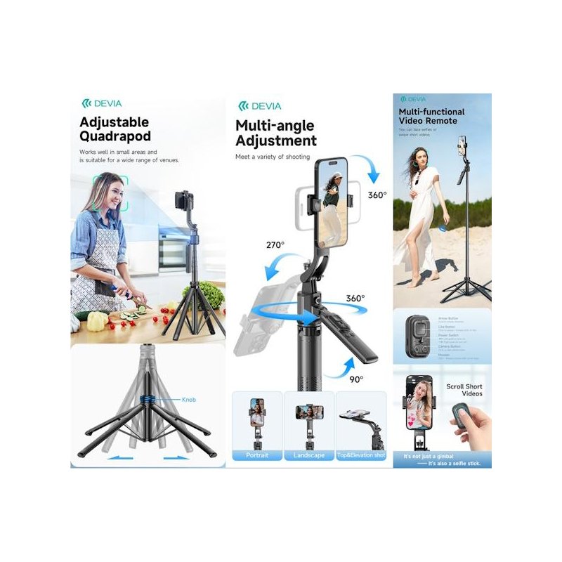 Selfie-Stick con tracciamento del viso Al + supporto per streaming + Telecomando