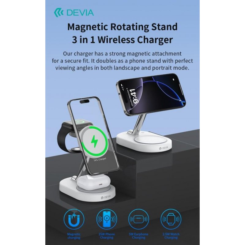 Supporto Magnetico e carica wireless 15 Watt per smartphone apple watch e AirPods