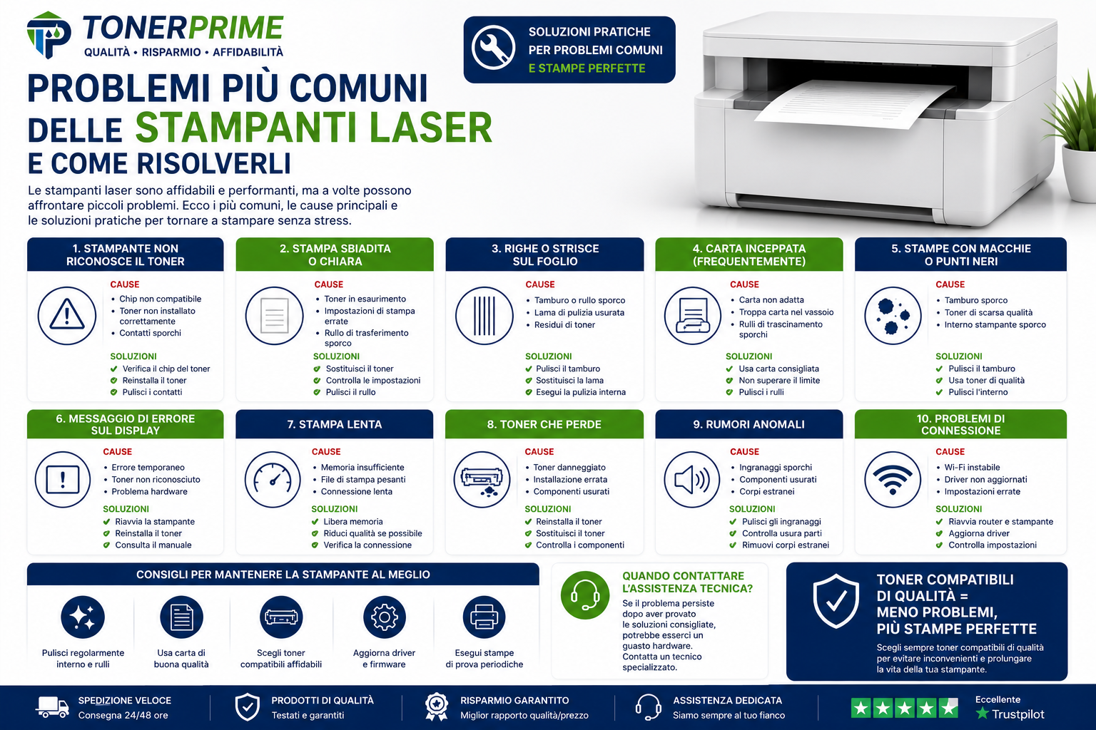 Problemi più comuni delle stampanti laser e come risolverli
