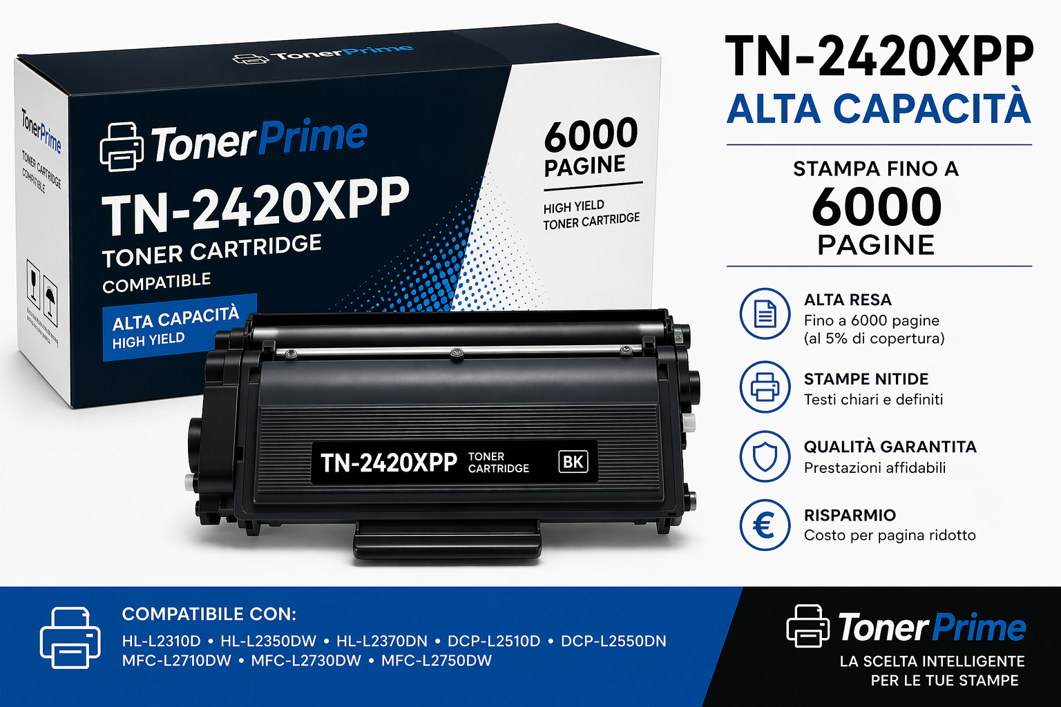 Toner TN-2420XPP Compatibile per Brother: 6000 Pagine e Massimo Risparmio