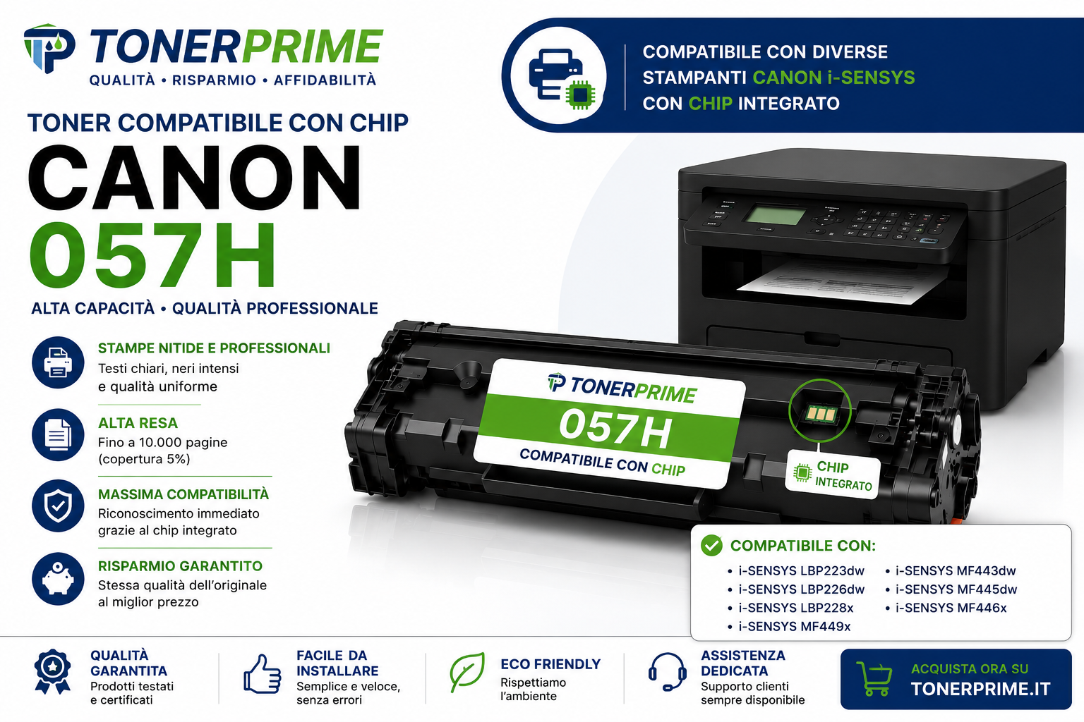 Toner Canon 057H Compatibile con Chip: Alta Capacità e Qualità di Stampa
